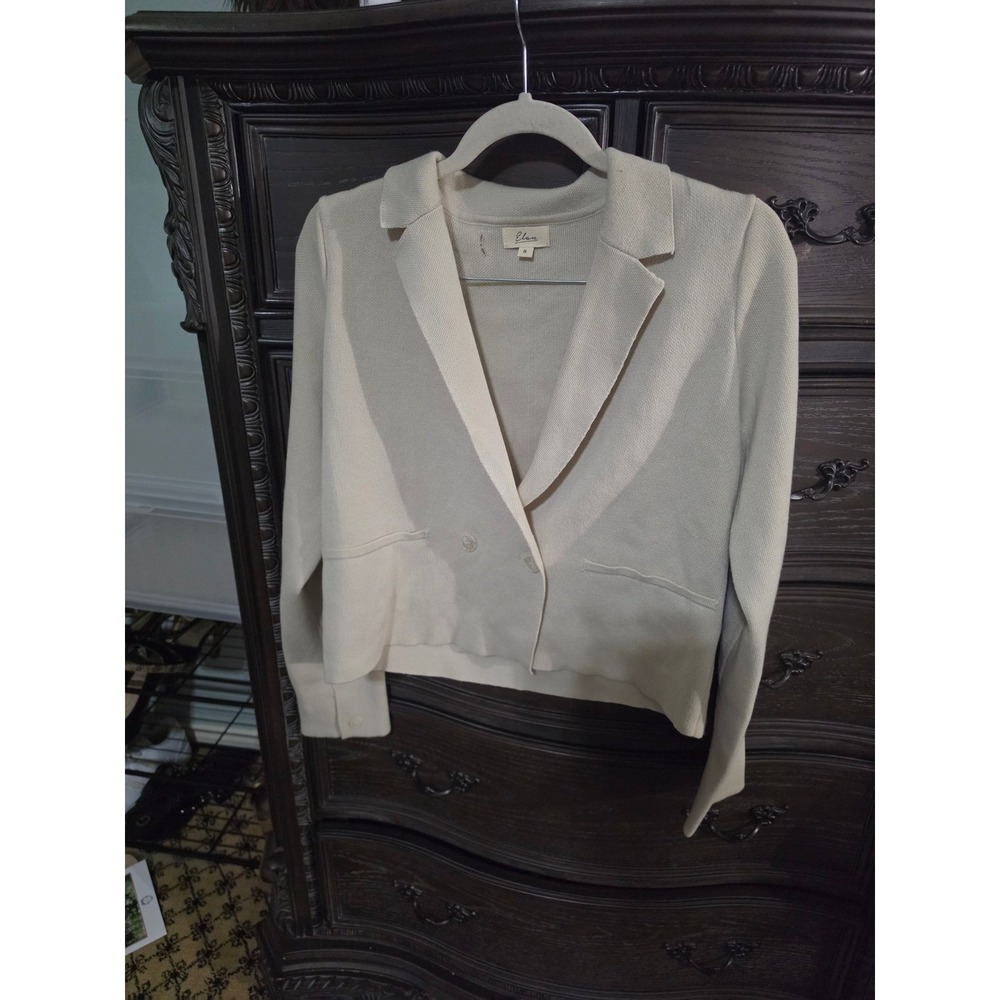 Elan Cream Knit Blazer SW8197 Double Button Notched Lapel Cardigan Jacket Small